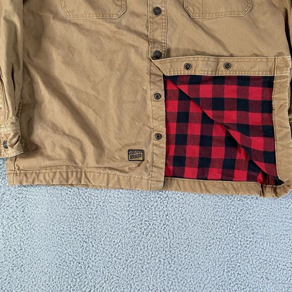 Brazos Work Force Jacket Mens Medium Beige Red Flannel Lined Canvas Work Wear - Picture 3 of 13